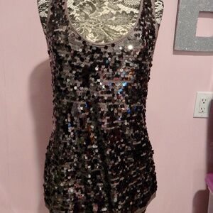 INC Taupe Razor Back Sequence Tank Size XL